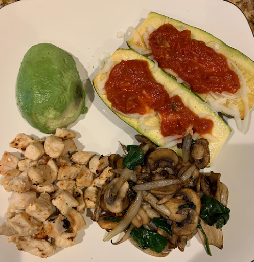 food diary: chicken, zucchini, mushrooms, avocado