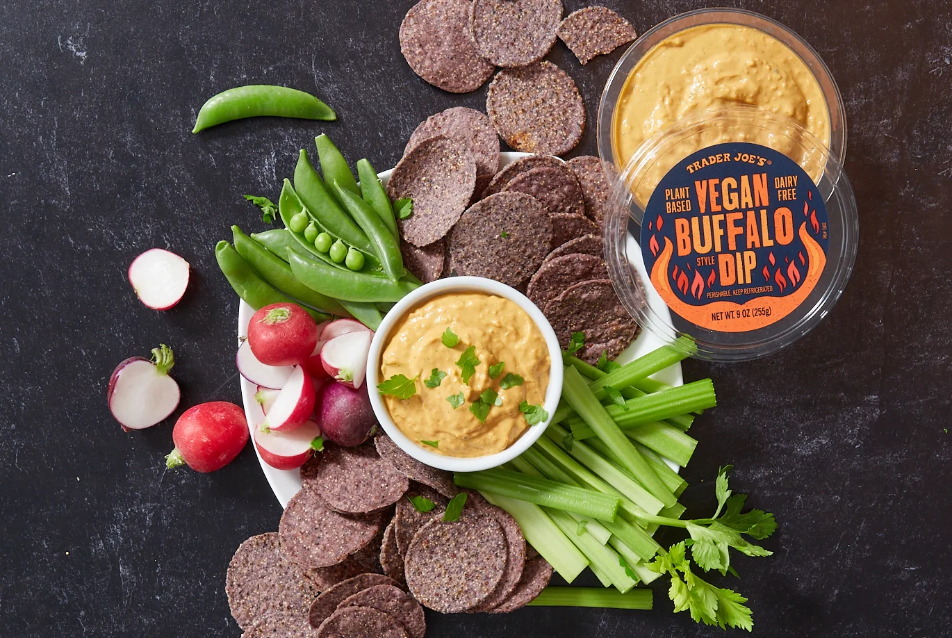 vegan buffalo dip serving suggestion